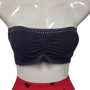 BLACK Strapless Padded Tube Top Sequin Bandeau Sparkly Crop Top One Size - New